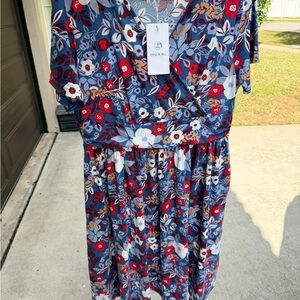 Floral Wrap Dress in Blue and Red